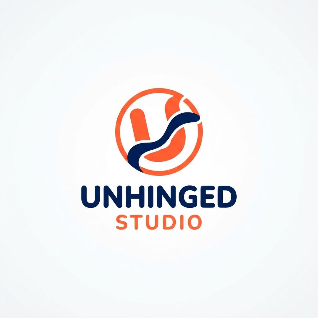 AI Design for Generate a simple minimalistic profile picture for a studio named unhinged STUDIO , white background 2 main colors. playfull minimalistic.
