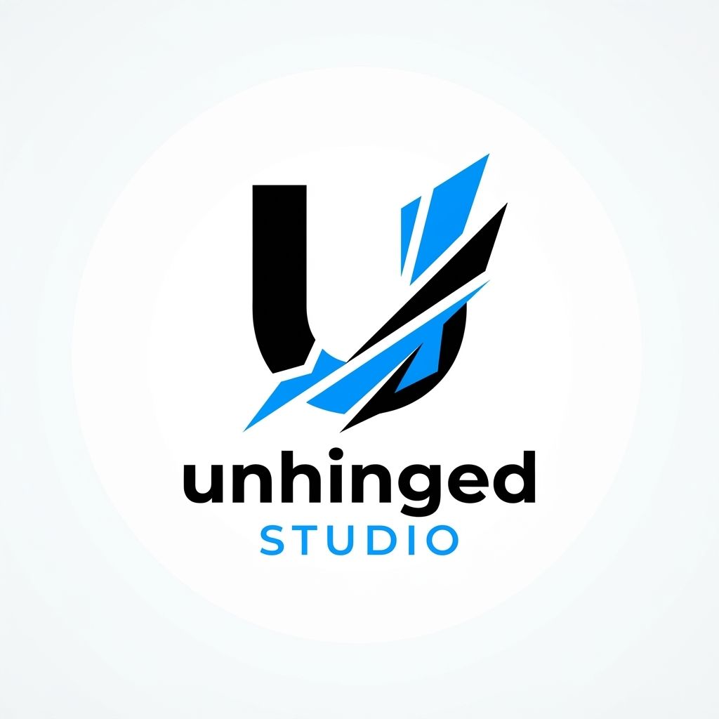 AI Design for Generate a simple minimalistic profile picture for a studio named unhinged STUDIO , white background 2 main colors.