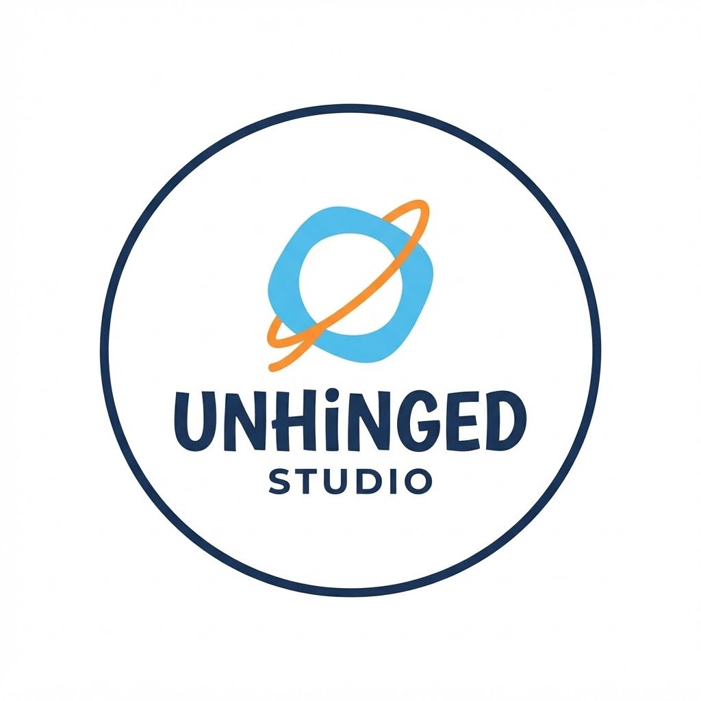 AI Design for Generate a simple minimalistic profile picture for a studio named unhinged STUDIO , white background 2 main colors. playfull minimalistic.
