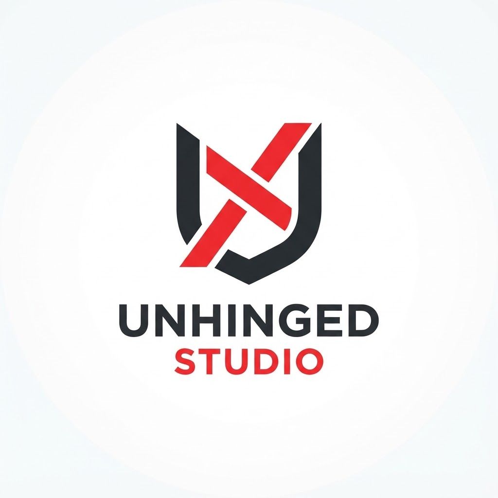 AI Design for Generate a simple minimalistic profile picture for a studio named unhinged STUDIO , white background 2 main colors.