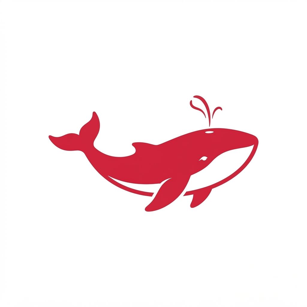 AI Design for very Minimalist vector illustration of a whale, clean lines, bold silhouette, flat crimson red and negative space, modern graphic design style, no background --ar 1:1