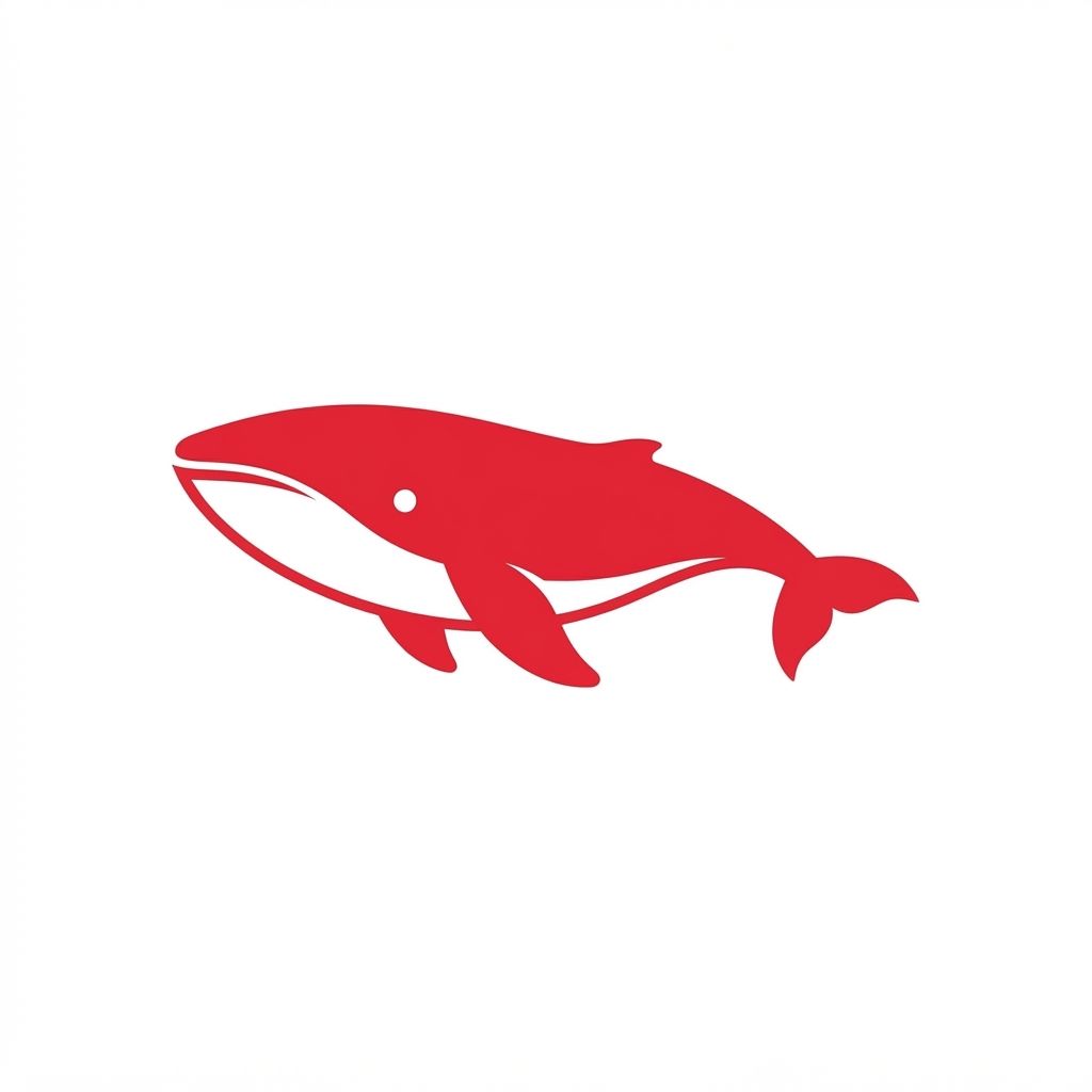 AI Design for very Minimalist vector illustration of a whale, clean lines, bold silhouette, flat crimson red and negative space, modern graphic design style, no background --ar 1:1