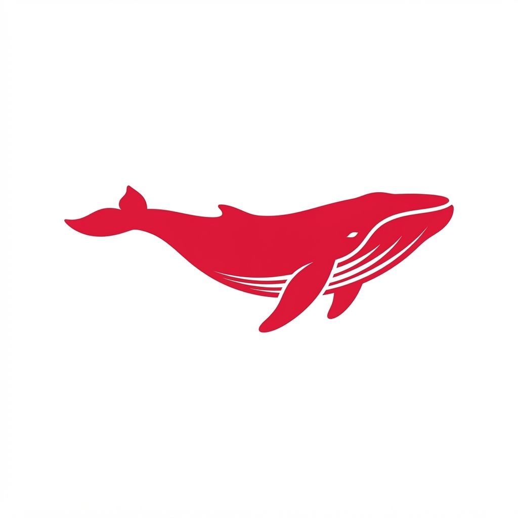AI Design for very Minimalist vector illustration of a whale, clean lines, bold silhouette, flat crimson red and negative space, modern graphic design style, no background --ar 1:1