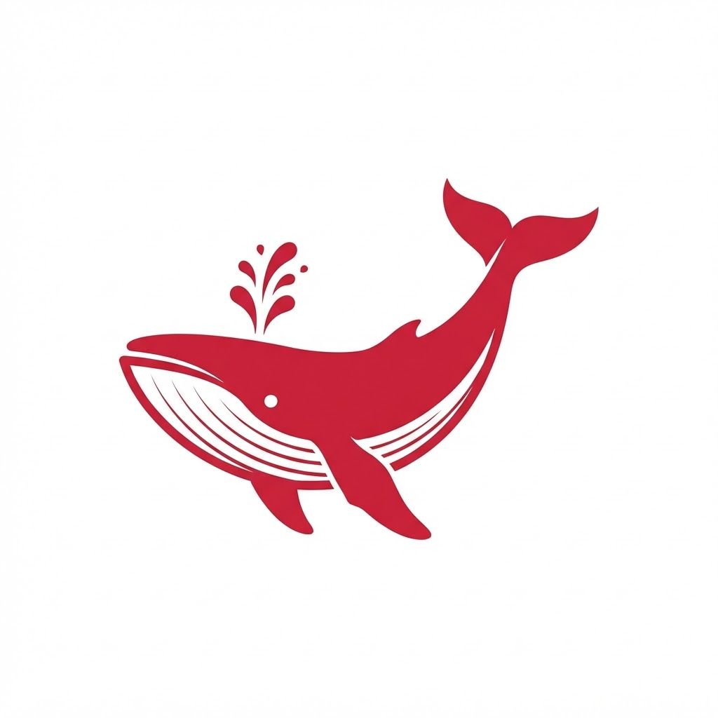 AI Design for Minimalist vector illustration of a whale, clean lines, bold silhouette, flat crimson red and negative space, modern graphic design style, no background --ar 1:1