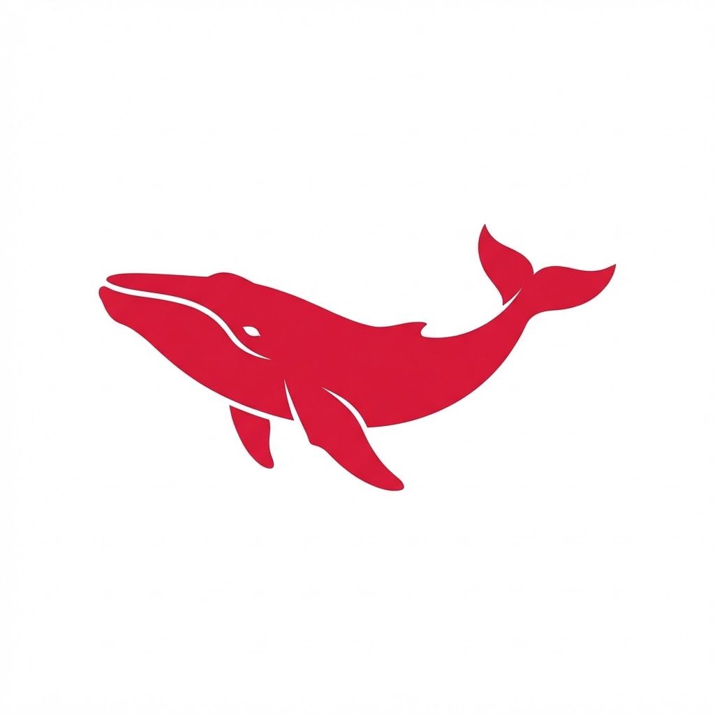 AI Design for Minimalist vector illustration of a whale, clean lines, bold silhouette, flat crimson red and negative space, modern graphic design style, no background --ar 1:1