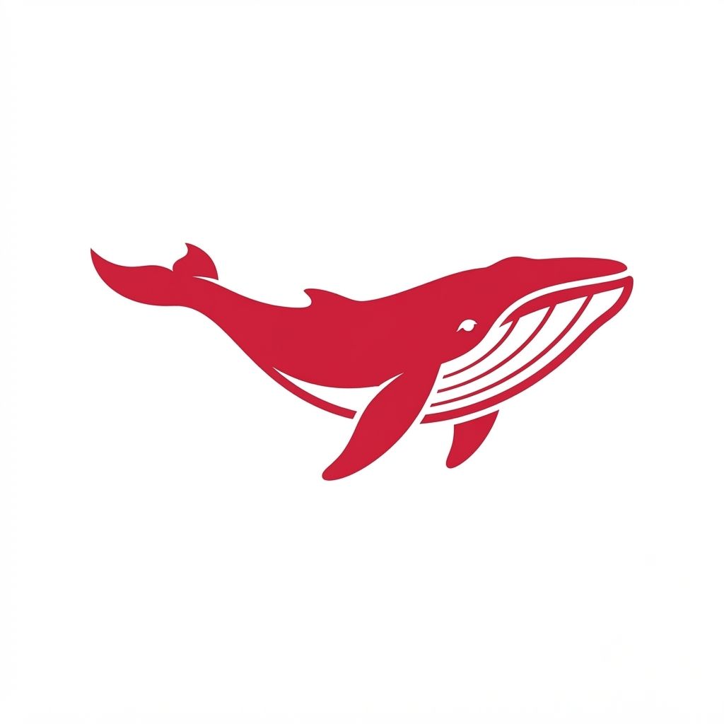 AI Design for Minimalist vector illustration of a whale, clean lines, bold silhouette, flat crimson red and negative space, modern graphic design style, no background --ar 1:1