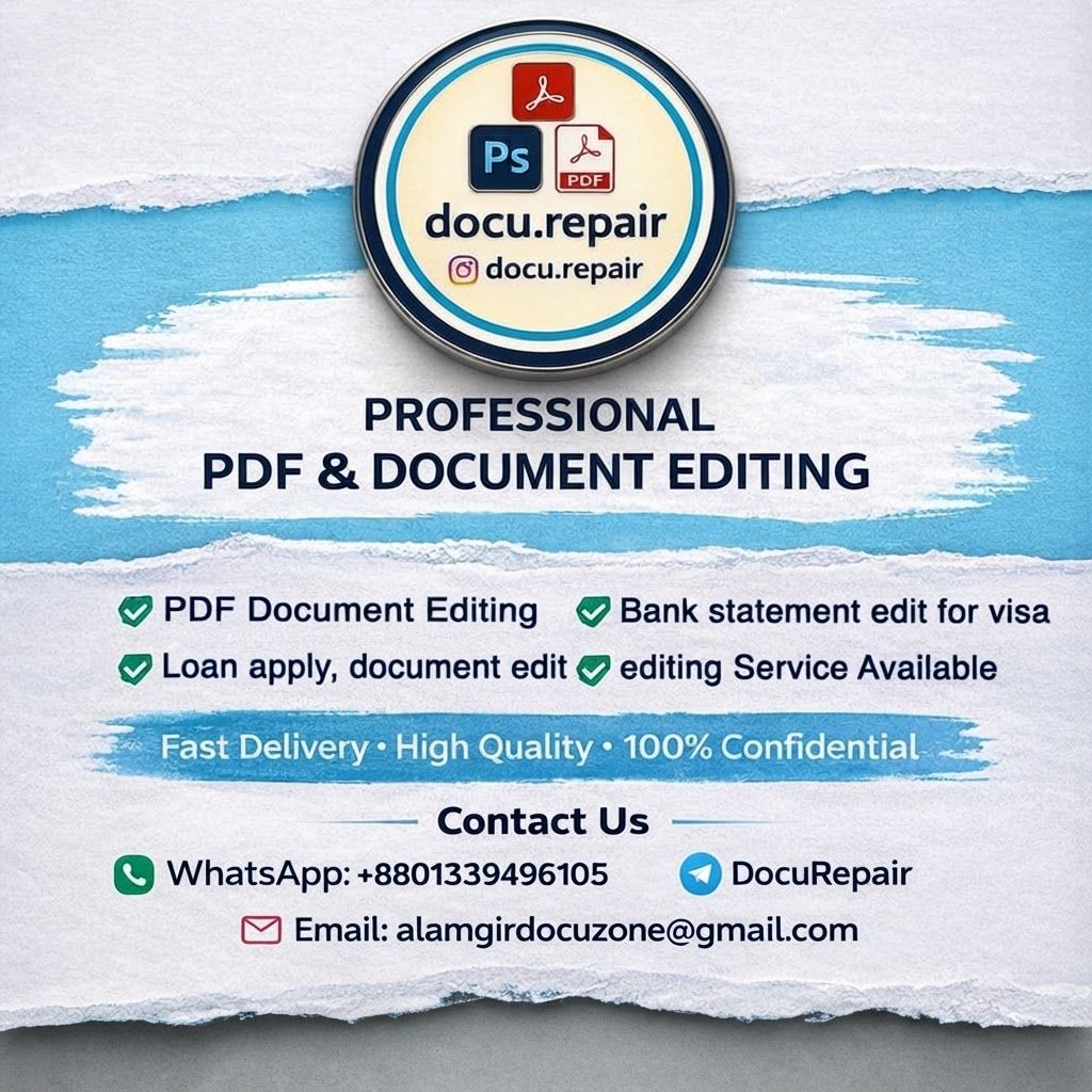 AI Design for High-end studio product photograph of docu.repair advertisement. An informational advertisement graphic featuring blue torn paper textures, a central circular logo for docu.repair with software icons, and bulleted text listing professional PDF and document editing services.
An informational advertisement graphic featuring blue torn paper textures, a central circular logo for docu.repair with software icons, and bulleted text listing professional PDF and document editing services. Product centered as the clear hero, clean neutral background, controlled softbox lighting, realistic contact shadow, crisp edges, accurate material texture, no readable text added.
