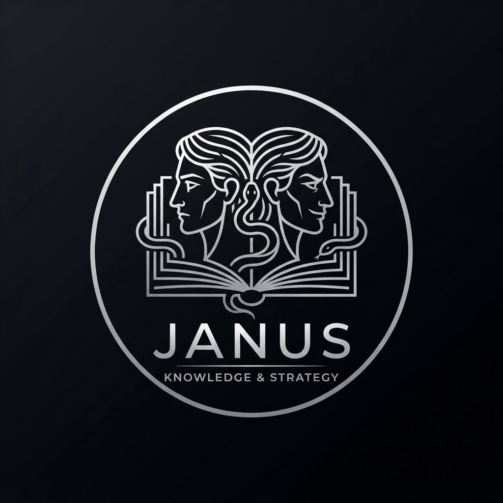 AI Design for Create a minimalist logo for a personal brand. Style: strict, expensive, cold, restrained. Only black, white and silver colors. No bright shades.
Central image: two-faced Janus — two faces looking in opposite directions. One face is calm and cold, the other is tough with a slight smirk. Faces are drawn with thin, clear lines, no extra details.
One side of the face smoothly transitions into an open book — the pages are a continuation of the profile. The book symbolizes literature, knowledge, control.
Second element: a thin snake coiling around the book or passing through the face. The snake is restrained, not aggressive — a symbol of coldness, greed and precision.
Logo shape: circle or vertical oval. Suitable for a social media avatar and for printing on business cards.
Background: transparent or deep black.