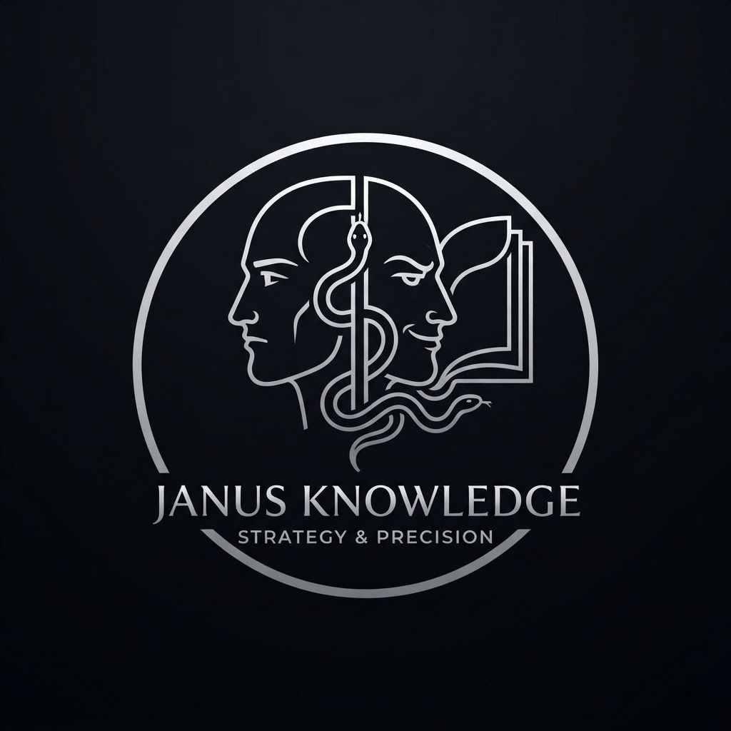 AI Design for Create a minimalist logo for a personal brand. Style: strict, expensive, cold, restrained. Only black, white and silver colors. No bright shades.
Central image: two-faced Janus — two faces looking in opposite directions. One face is calm and cold, the other is tough with a slight smirk. Faces are drawn with thin, clear lines, no extra details.
One side of the face smoothly transitions into an open book — the pages are a continuation of the profile. The book symbolizes literature, knowledge, control.
Second element: a thin snake coiling around the book or passing through the face. The snake is restrained, not aggressive — a symbol of coldness, greed and precision.
Logo shape: circle or vertical oval. Suitable for a social media avatar and for printing on business cards.
Background: transparent or deep black.