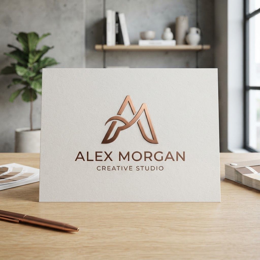 AI Design for Premium logo presentation mockup concept for Brand identity for my personal brand. Logo or brand mark displayed on a clean neutral surface with subtle depth, refined shadow, precise alignment, elegant design-studio presentation, no extra readable text.