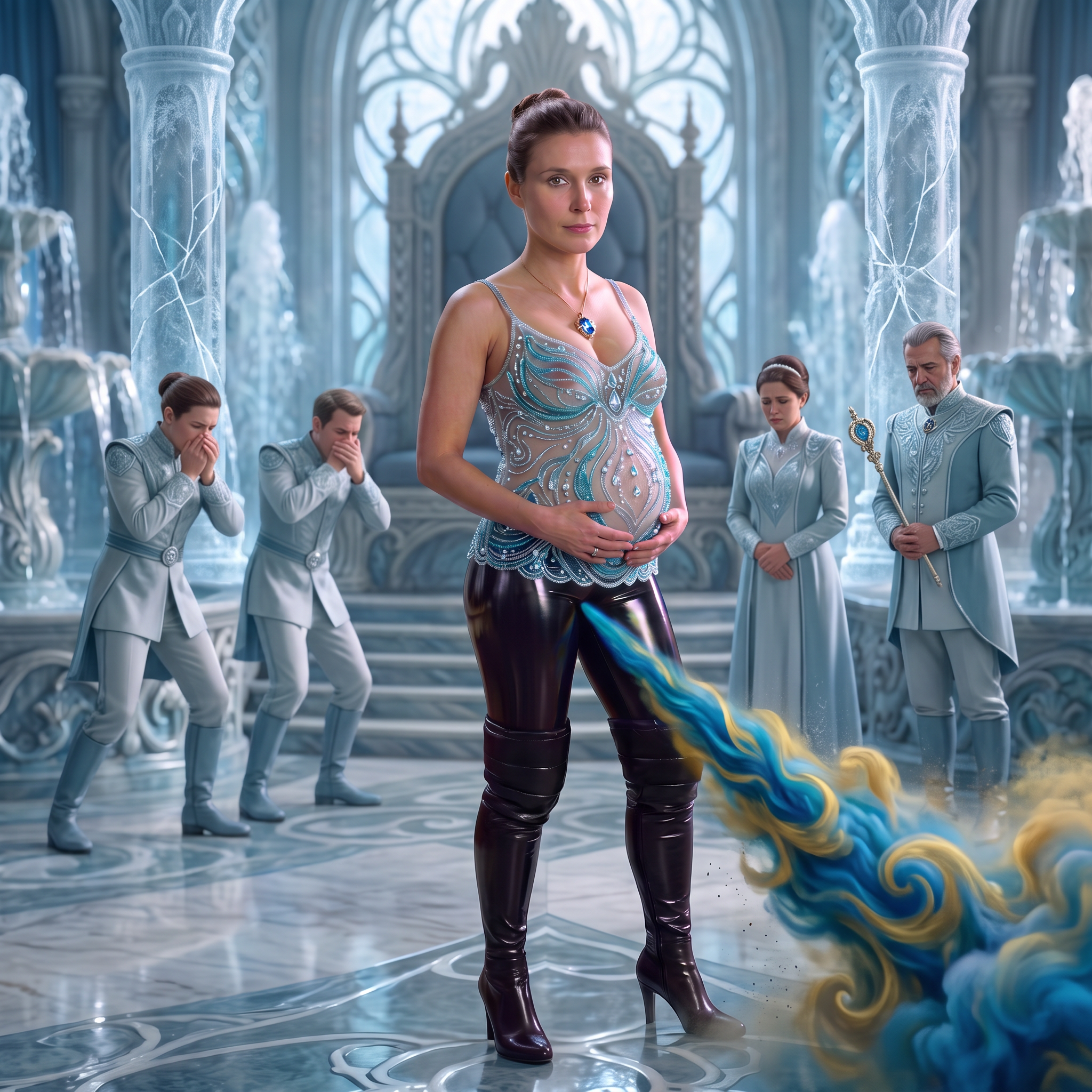AI Design for this beautiful pregnant queen is doing fart execution in this outfit