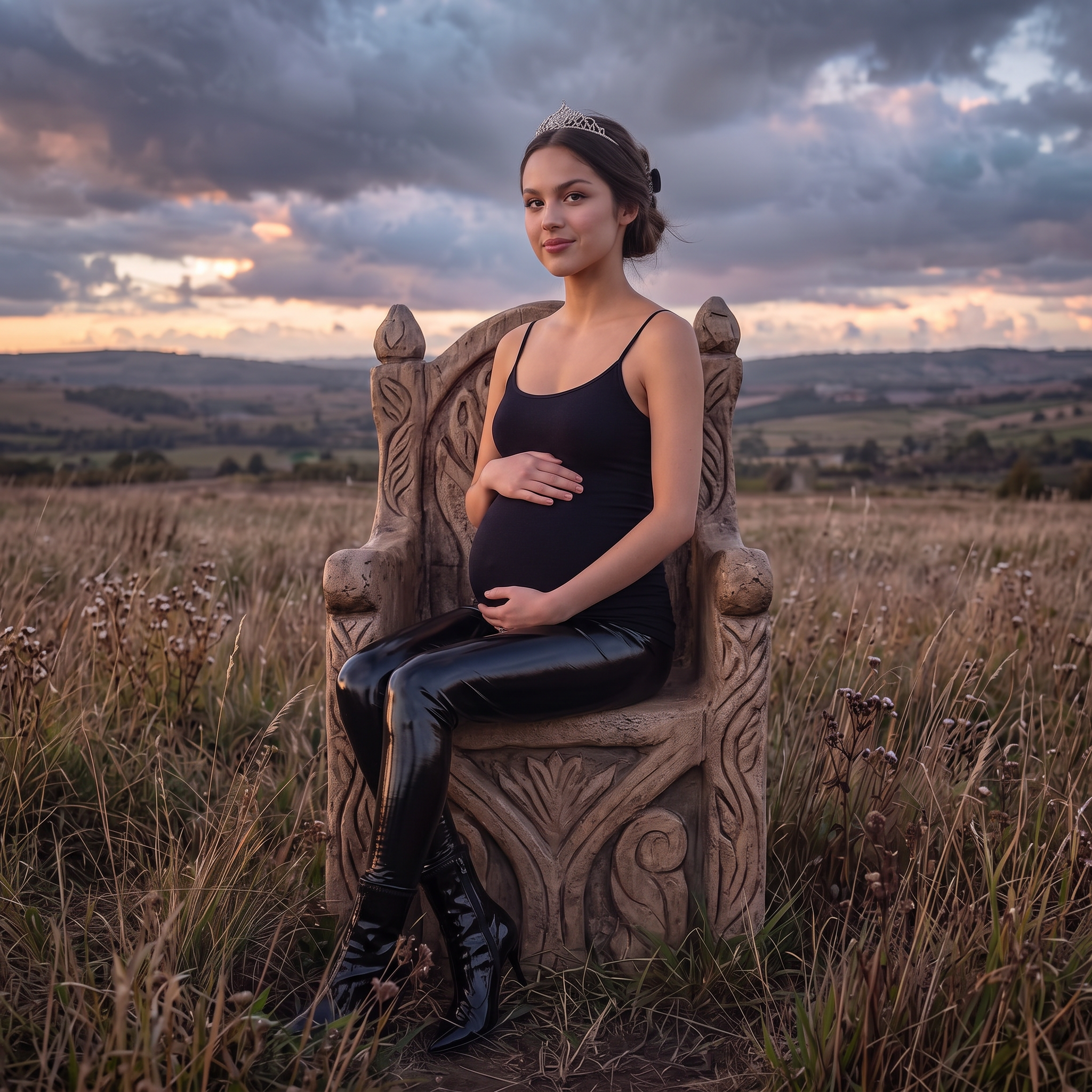 AI Design for this queen Olivia Rodrigo is sitting
