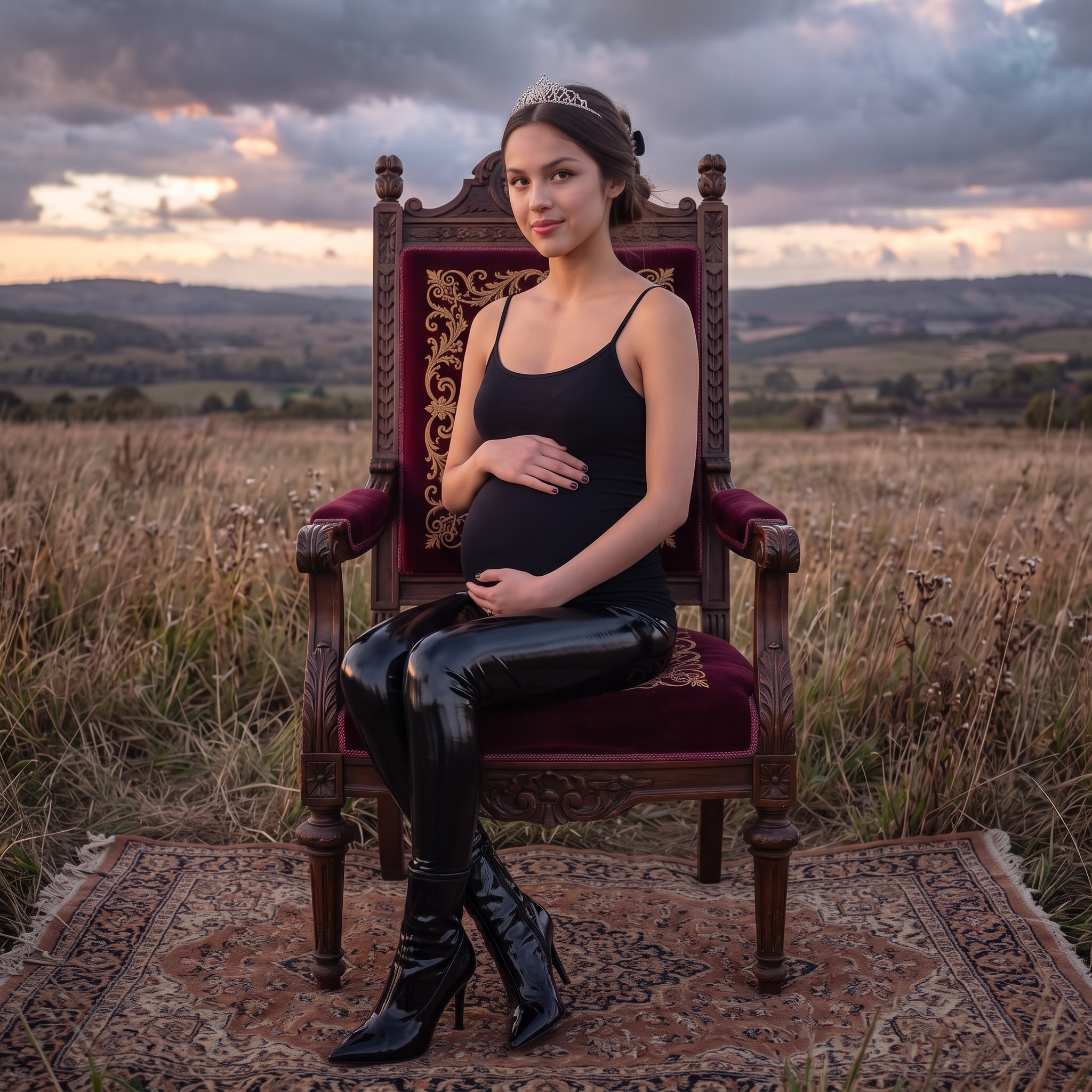 AI Design for this queen Olivia Rodrigo is sitting