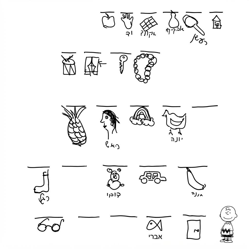 AI Design for A clean, vector-style children's activity worksheet designed for digital printing, featuring crisp black outlines and a clear white background. The layout includes a lines that have pictures under them. Afterwards I will provide text. The visual style is educational, engaging, and minimal, optimized for a printable coloring and puzzle page.