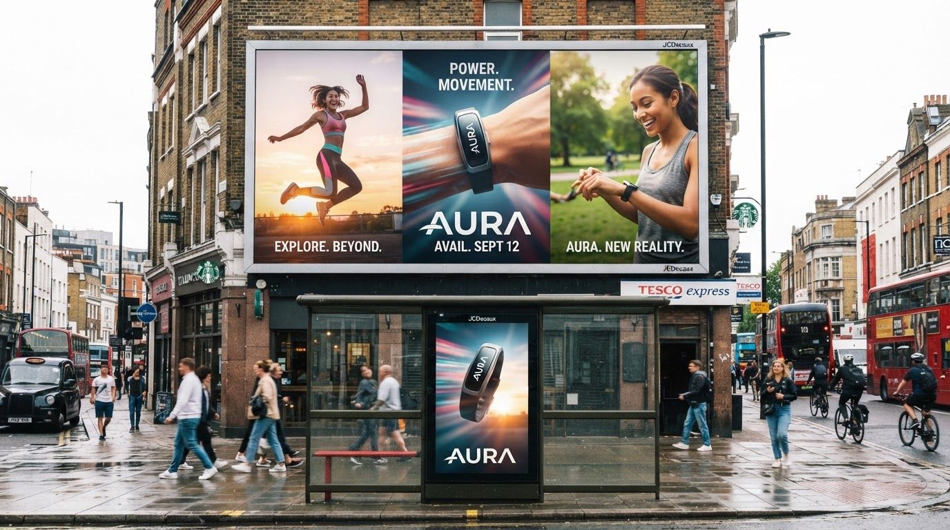AI Design for Out-of-home campaign mockup concept for Carousel posts for a product launch. Billboard, transit poster, or street display in a realistic environment, strong campaign imagery, believable scale and lighting, no readable fake ad copy.