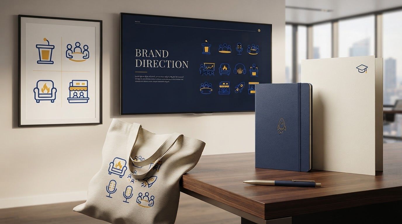 AI Design for Client presentation mockup for brand. Polished scene showing the design direction applied to a realistic surface, screen, poster, or object, premium agency presentation style, no readable placeholder text.