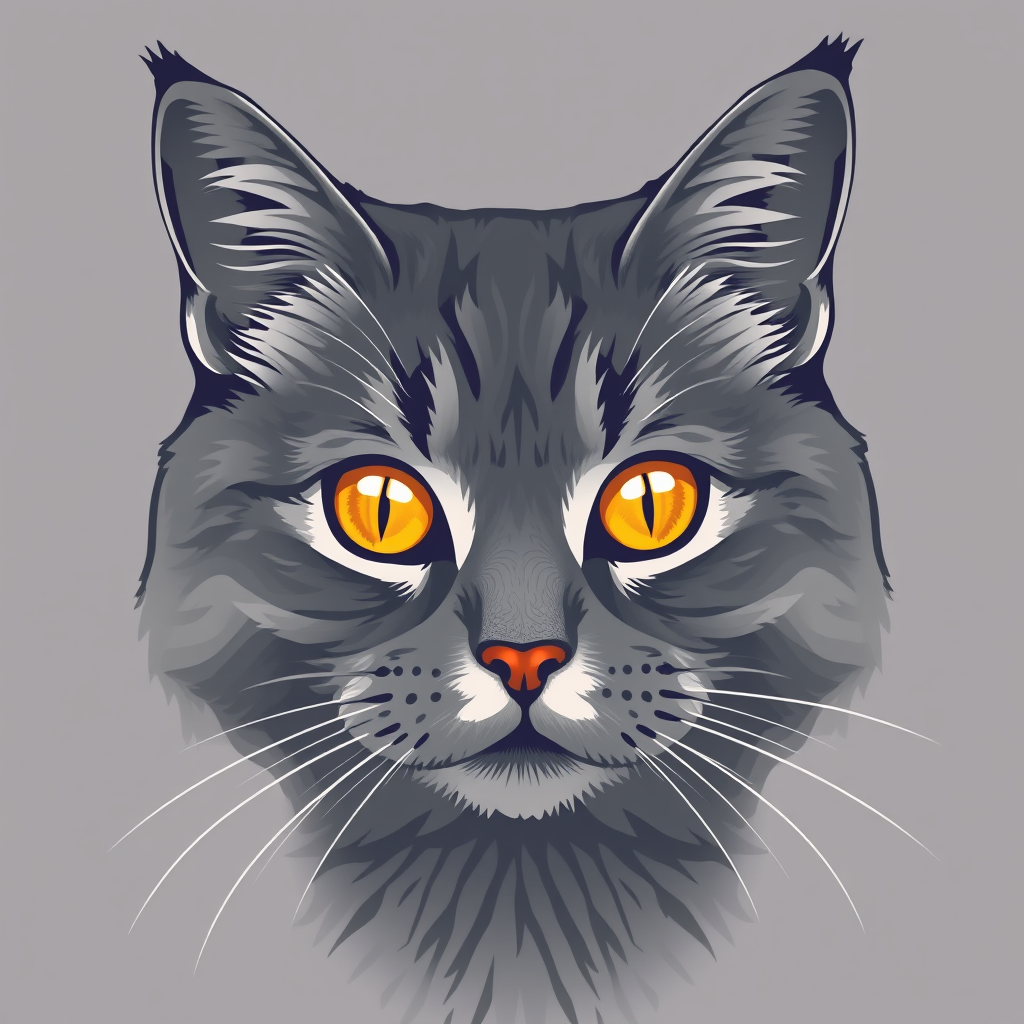 AI Design for british cat, gray color, honey color eye.