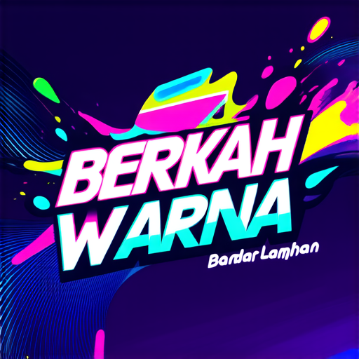 AI Design for A futuristic logo for a paint shop called 'Berkah Warna' located in Bandar Lampahan. Design with striking neon colors, glossy effects, and abstract geometric shapes that imply speed and modernity. Add visual elements that suggest the painting process such as paint sprays or splashes."