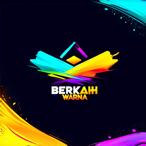 AI Design for A futuristic logo for a paint shop called 'Berkah Warna' located in Bandar Lampahan. Design with striking neon colors, glossy effects, and abstract geometric shapes that imply speed and modernity. Add visual elements that suggest the painting process such as paint sprays or splashes."