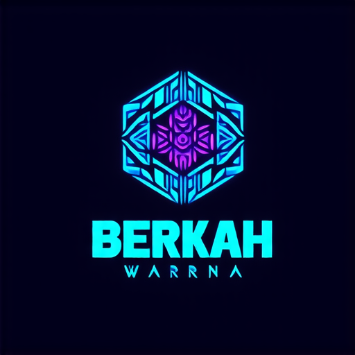 AI Design for "A futuristic logo for a paint shop called 'Berkah Warna' located in Bandar Lampahan. Combine batik elements with abstract geometric shapes. Use neon blue and purple colors to create a mysterious impression. Display the name 'Bandar Lampahan' with typography inspired by ancient Javanese script."