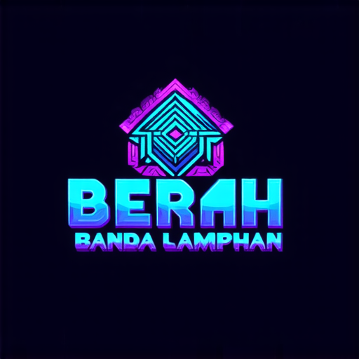 AI Design for "A futuristic logo for a paint shop called 'Berkah Warna' located in Bandar Lampahan. Combine batik elements with abstract geometric shapes. Use neon blue and purple colors to create a mysterious impression. Display the name 'Bandar Lampahan' with typography inspired by ancient Javanese script."