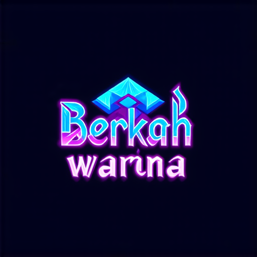 AI Design for "A futuristic logo for a paint shop called 'Berkah Warna' located in Bandar Lampahan. Combine batik elements with abstract geometric shapes. Use neon blue and purple colors to create a mysterious impression. Display the name 'Bandar Lampahan' with typography inspired by ancient Javanese script."
