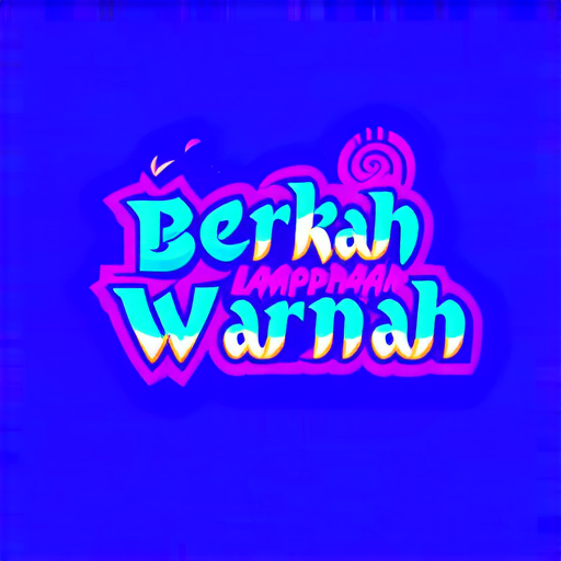 AI Design for "A futuristic logo for a paint shop called 'Berkah Warna' located in Bandar Lampahan. Combine batik elements with abstract geometric shapes. Use neon blue and purple colors to create a mysterious impression. Display the name 'Bandar Lampahan' with typography inspired by ancient Javanese script."