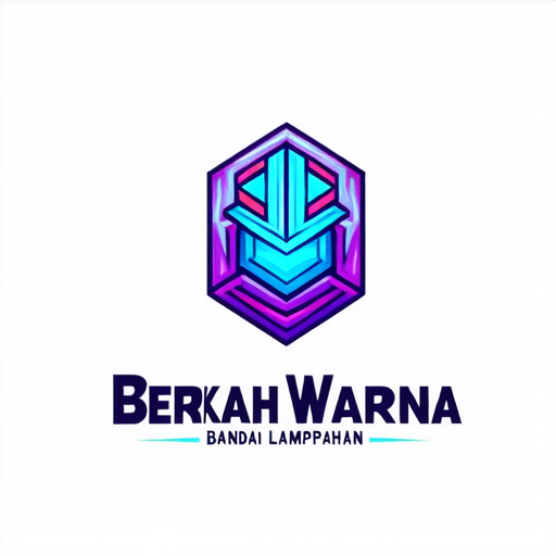 AI Design for "A futuristic logo for a paint shop called 'Berkah Warna' located in Bandar Lampahan. Combine batik elements with abstract geometric shapes. Use neon blue and purple colors to create a mysterious impression. Display the name 'Bandar Lampahan' with typography inspired by ancient Javanese script."