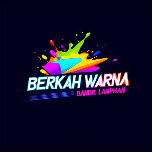AI Design for A futuristic logo for a paint shop called 'Berkah Warna' located in Bandar Lampahan. Design with striking neon colors, glossy effects, and abstract geometric shapes that imply speed and modernity. Add visual elements that suggest the painting process such as paint sprays or splashes."