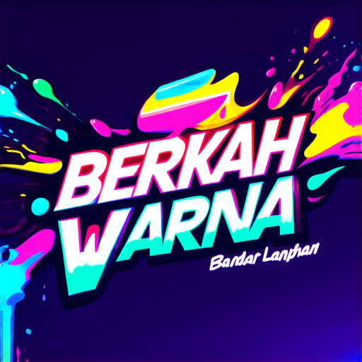 AI Design for A futuristic logo for a paint shop called 'Berkah Warna' located in Bandar Lampahan. Design with striking neon colors, glossy effects, and abstract geometric shapes that imply speed and modernity. Add visual elements that suggest the painting process such as paint sprays or splashes."