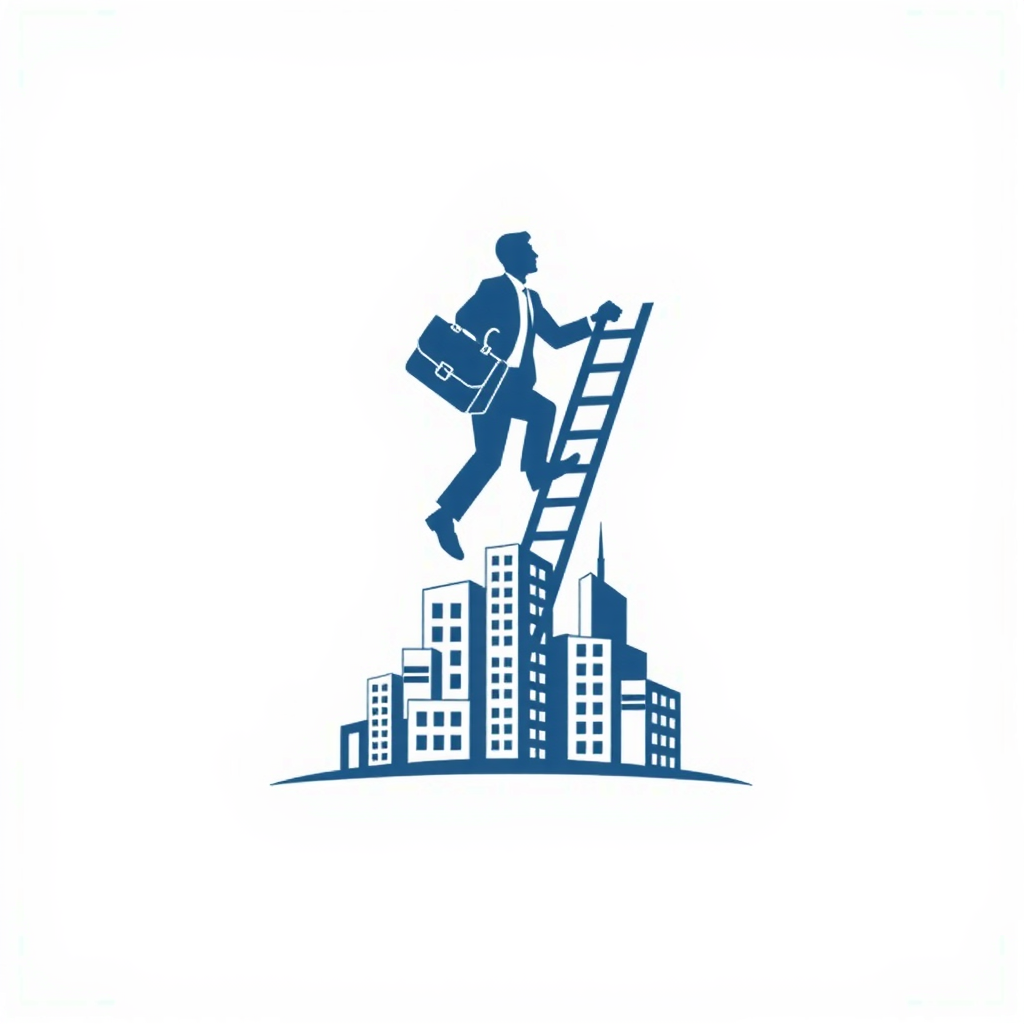 AI Design for a businessman hand with bag upstairs using ladder and bottom of logo baseline covered by buildings