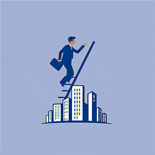 AI Design for a businessman hand with bag upstairs using ladder and bottom of logo baseline covered by buildings