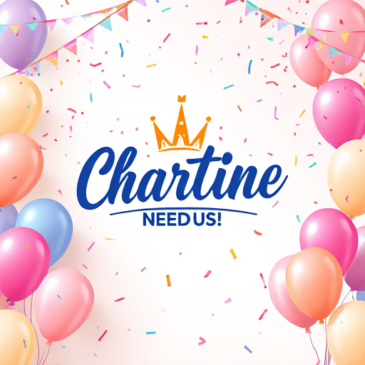 AI Design for chastine party needs background balloons and confetti