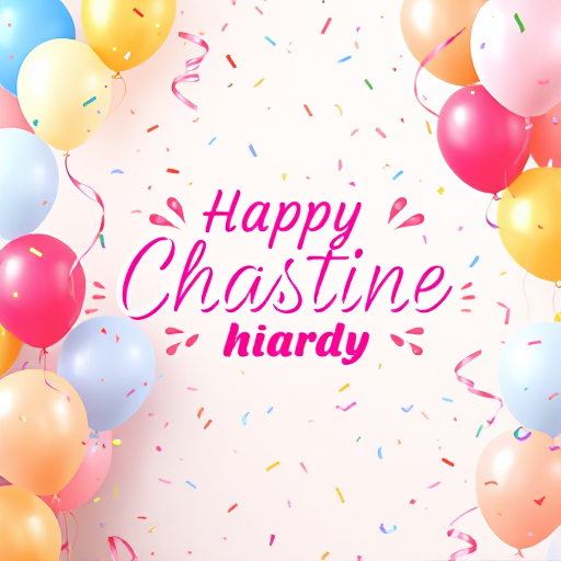 AI Design for chastine party needs background balloons and confetti