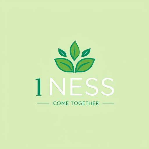 AI Design for need a green and blue colour logo for vegan product with some protection element and the name of the company is 1 NESS and with a tagline COME TOGETHER.