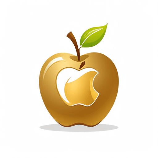AI Design for A full Golden Apple (not bitten) with white background