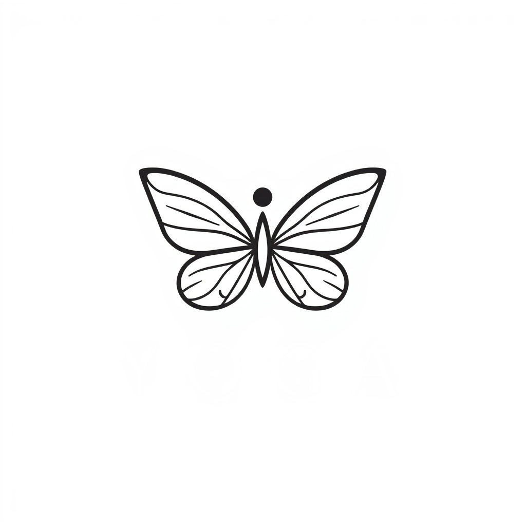 AI Design for Yoga logo with a simple one-stroke drawn butterfly