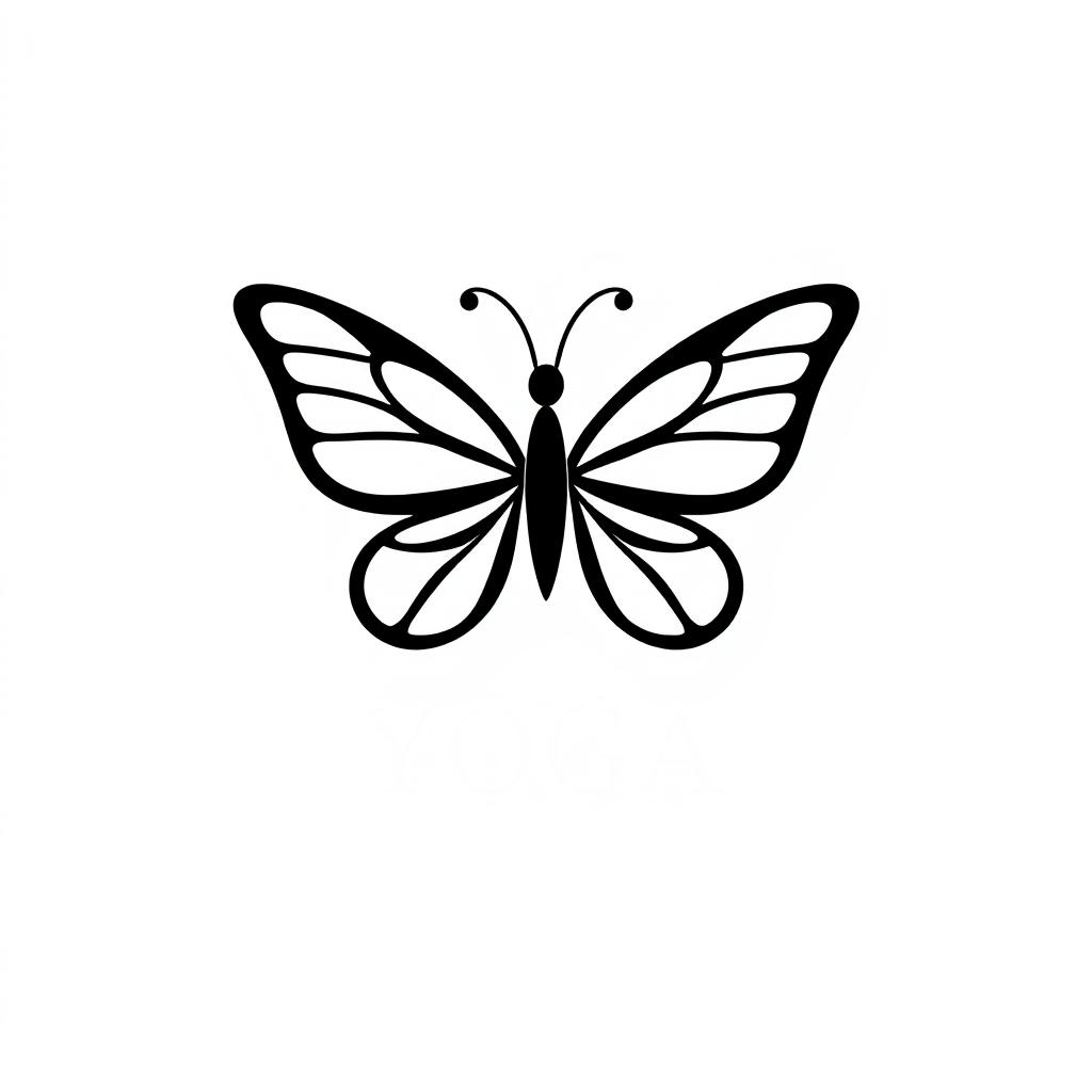 AI Design for Yoga logo with a simple one-stroke drawn butterfly