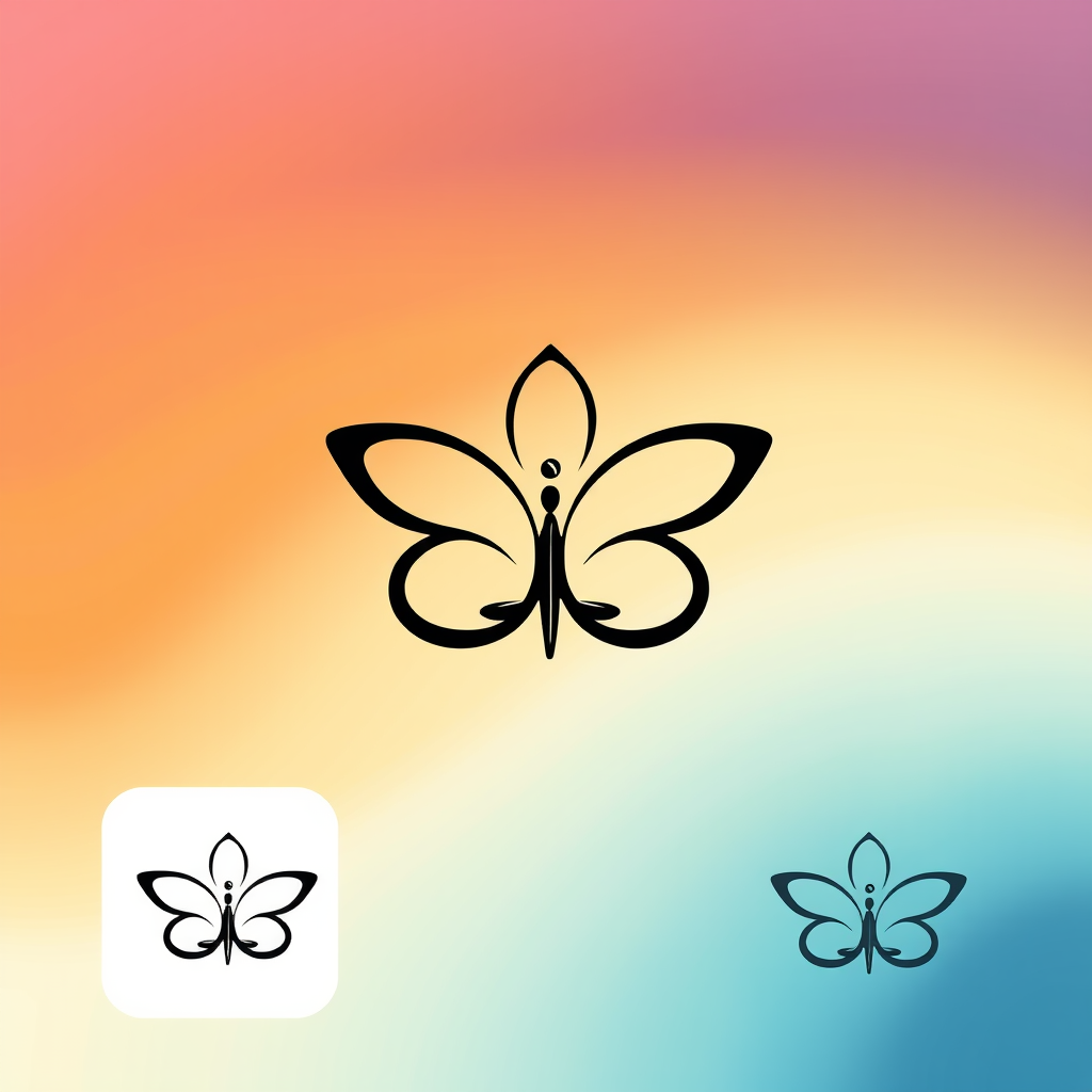 AI Design for Yoga logo with a simple one stroke butterfly
