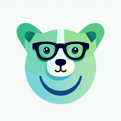AI Design for dog logo with glasses green blue