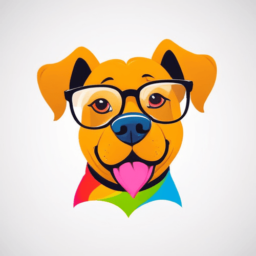 AI Design for dog with glasses, looking sideways, colorful