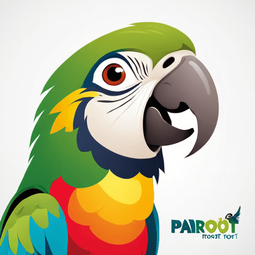 AI Design for parrot looking up right, close up , text PaRoot