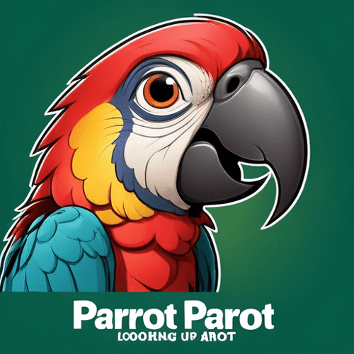 AI Design for parrot looking up right, close up , text PaRot
