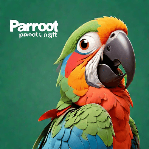 AI Design for parrot looking up right, close up , text PaRoot