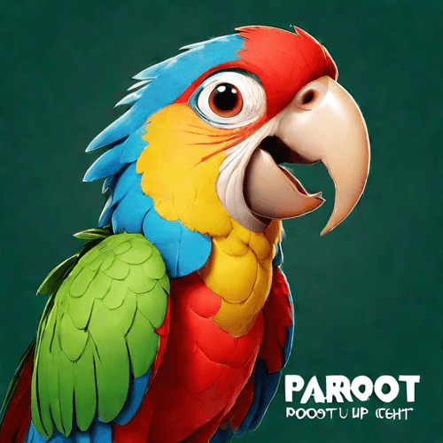 AI Design for parrot looking up right, close up , text PaRoot