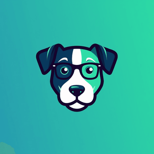 AI Design for dog logo with glasses green blue