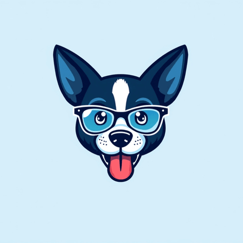 AI Design for dog logo with glasses blue