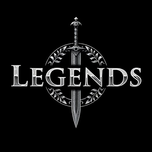AI Design for old age sword with text 'Legends'. make it epic.