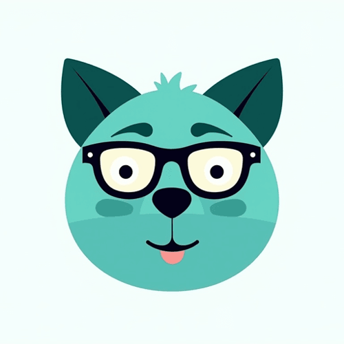 AI Design for dog logo with glasses green blue