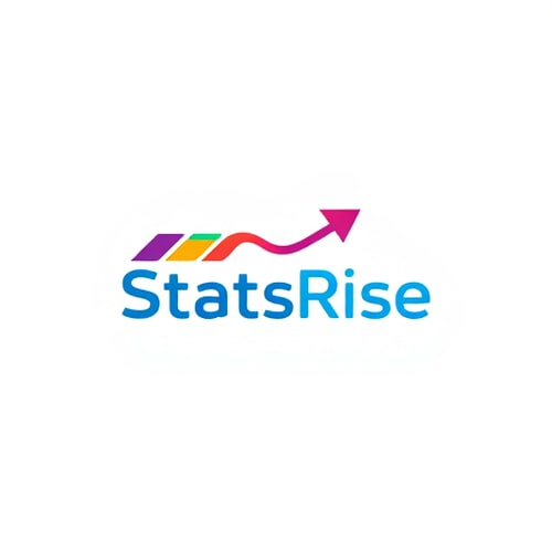 AI Design for concept logo of a arrow. colorful playful theme. with the text 'StatsRise' 